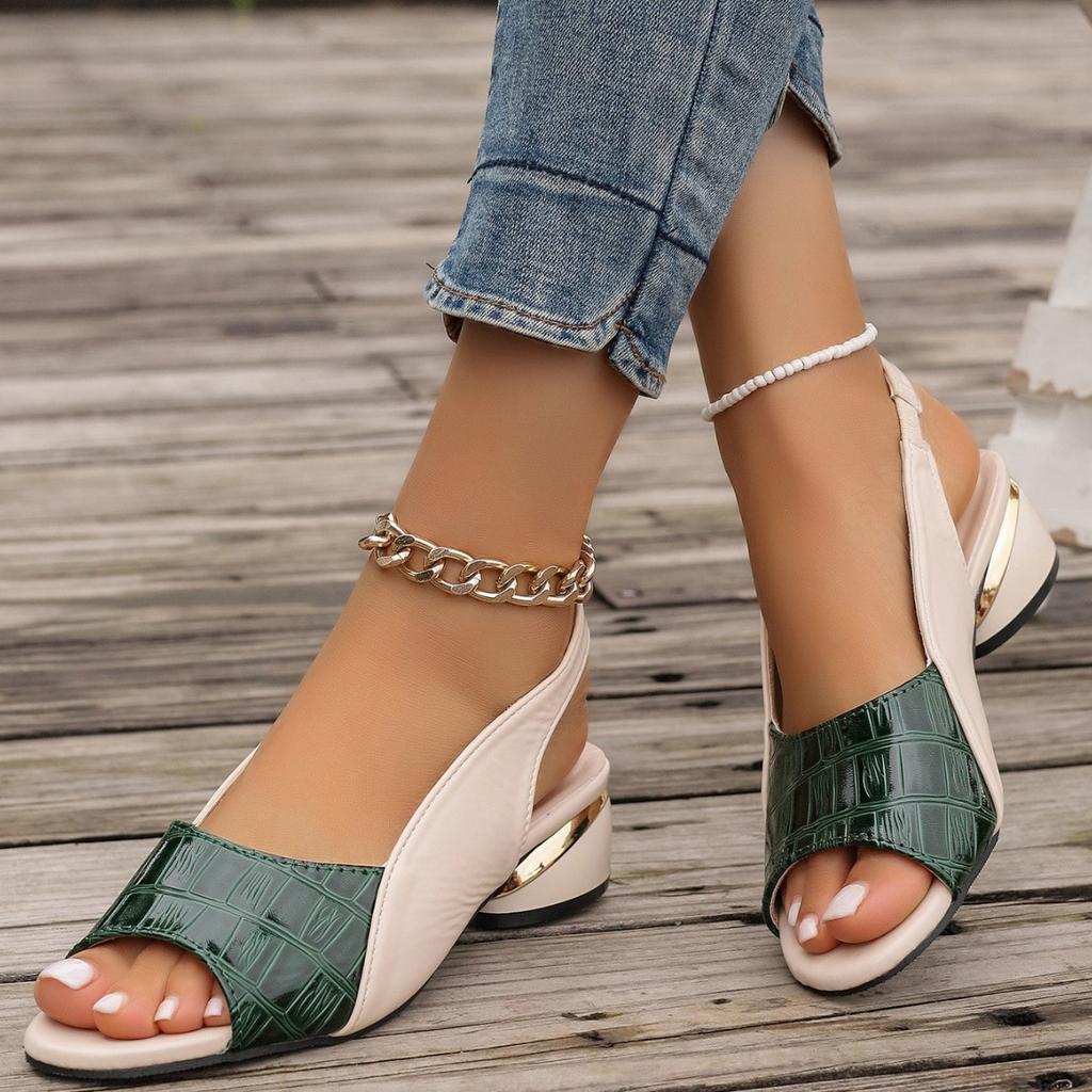 Fashion Summer New Fashion Sandals Women Mixed Color Fish Mouth Thick Heels Large Size Back Hollow Slip on Women Shoes Sandalias Mujer