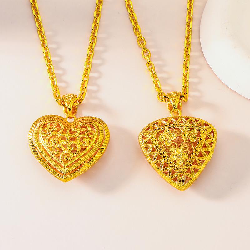 Vietnamese Gold Heart Necklace for Women - Fashion Jewelry Hollow Heart Pendant