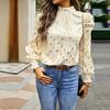 Women Loose Printed Blouses Long Sleeve Round Neck Commuting Autumn Winter