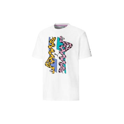 Puma Cartoon Animal Print Round Neck Short Sleeve T-Shirt Unisex Tops White 530222-02