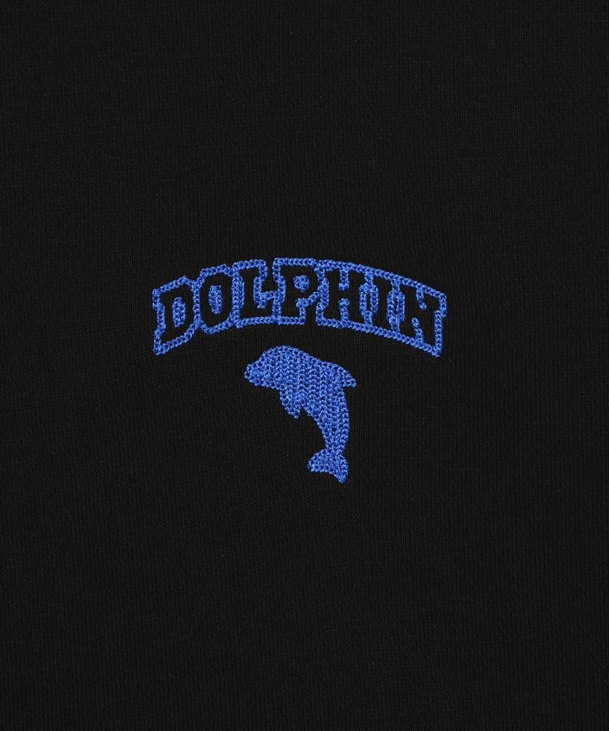 [Set] Dolphin Chain Embroidery Fleece Hoodie & Jogger Pants Black