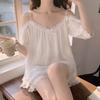 Summer Off-Shoulder Lace Princess Style Pajamas Women'S Suspenders Low-Necked Short-Sleeved Loungewear Sweet And Can Be Worn Outside
