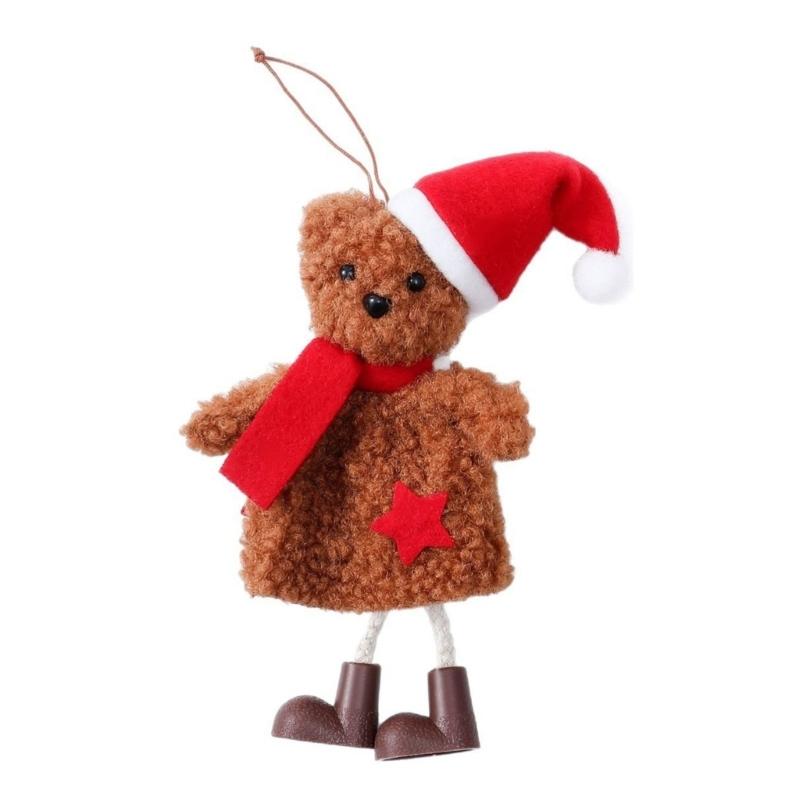 Christmas Tree Decorations Santa Hat Bear Christmas Ornament Fabric Doll Small Pendant For Home Party And Holiday