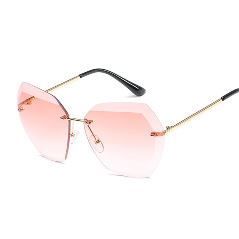Lunettes de soleil vintage pour femme homme marque rectangle sans monture lunettes de soleil femme rétro monture en métal verres clairs verres roses