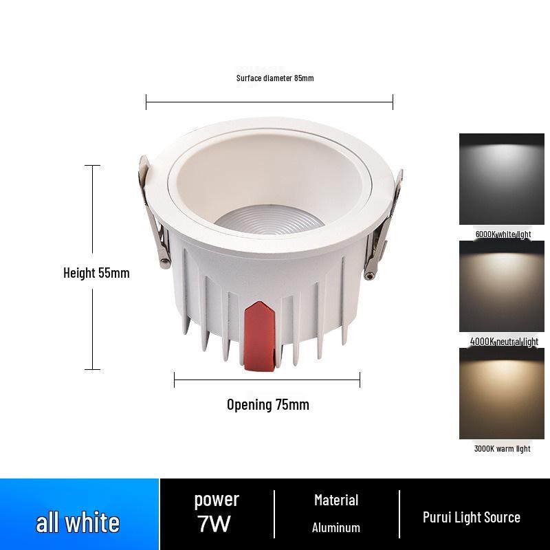 Blendfreies LED-Einbau-Downlight mit tiefem Reflektor für Zuhause und Flur, Vollspektrum-Deckenleuchte mit 75 Löchern