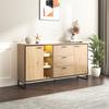 Kitchen Cabinet with Two Doors Three Drawers Wood Grain Metal Legs Wood Color Utility Pantry Dining Room