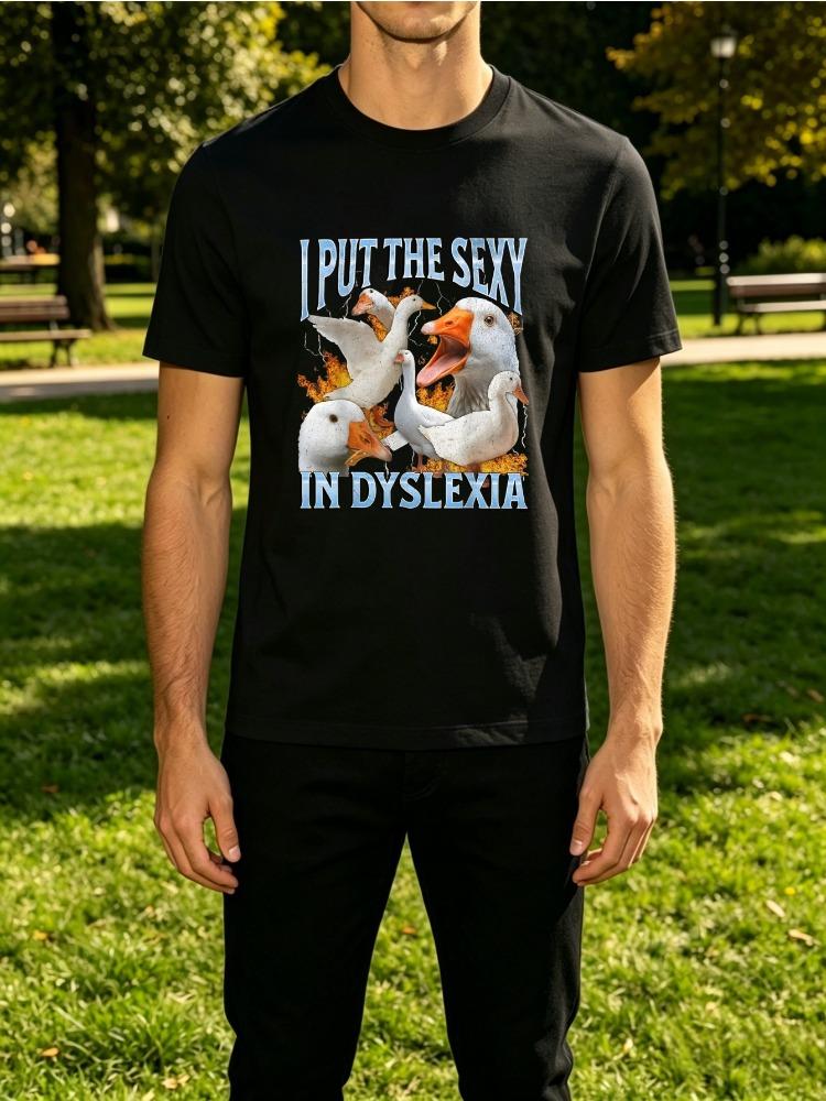 Włożyłem Seks w Dysleksję Zabawna Gęś Vintage Grafika Unisex Koszulka z Okrągłym Dekoltem Krótki Rękaw Codzienny Street Miękki Codzienny Podstawowy Strój Top