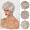 Parrucca Sintetica Liscia Bianca con Frangia Corta Parrucche Complete per Donne Capelli Naturali Cosplay Mamma Parrucche Quotidiane da Festa Capelli Resistenti al Calore