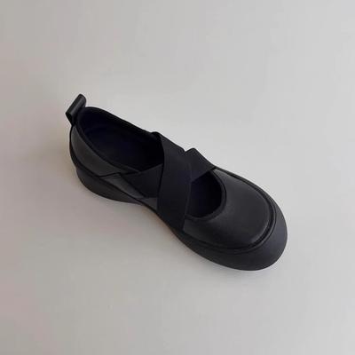 Thick-soled Sports Ballet Shoes, Women's Versatile Soft Leather Round-toed Single Shoes, Retro Shoes