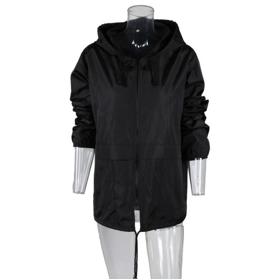 Veste Imperméable Fine à Capuche Zippée pour Femme Camping Extérieur Couleur Unie Imperméable