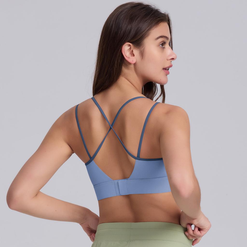 Solid Color Tight Double Sided Nylon Cross Back Sports Underwear Running Sports Fitness Yoga Wear Bra Women