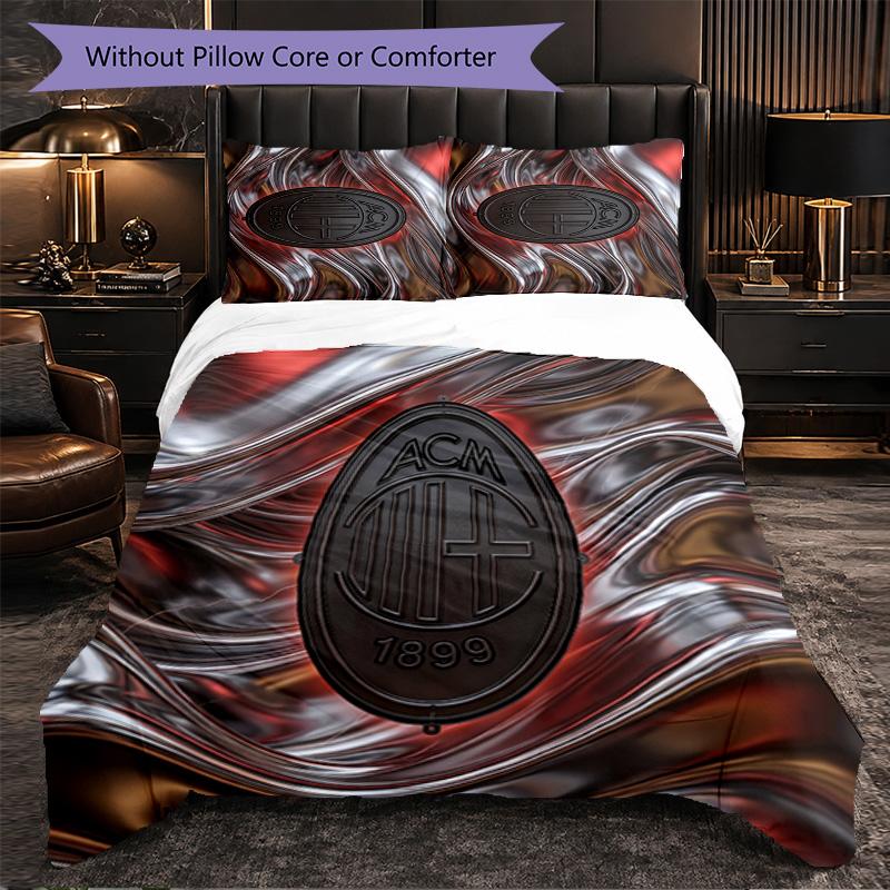 AC Milan Pattern 3 Pieces Bedding Set Soft Microfiber Duvet Cover with Pillow Cases for Bedroom