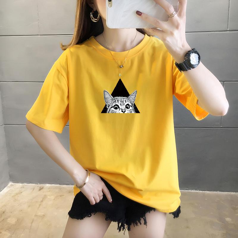 Summer pure cotton Casual loose student T Shirt Women's Y2k Tops Harajuku funny cartoon print Short Sleeve T-shirts Women
