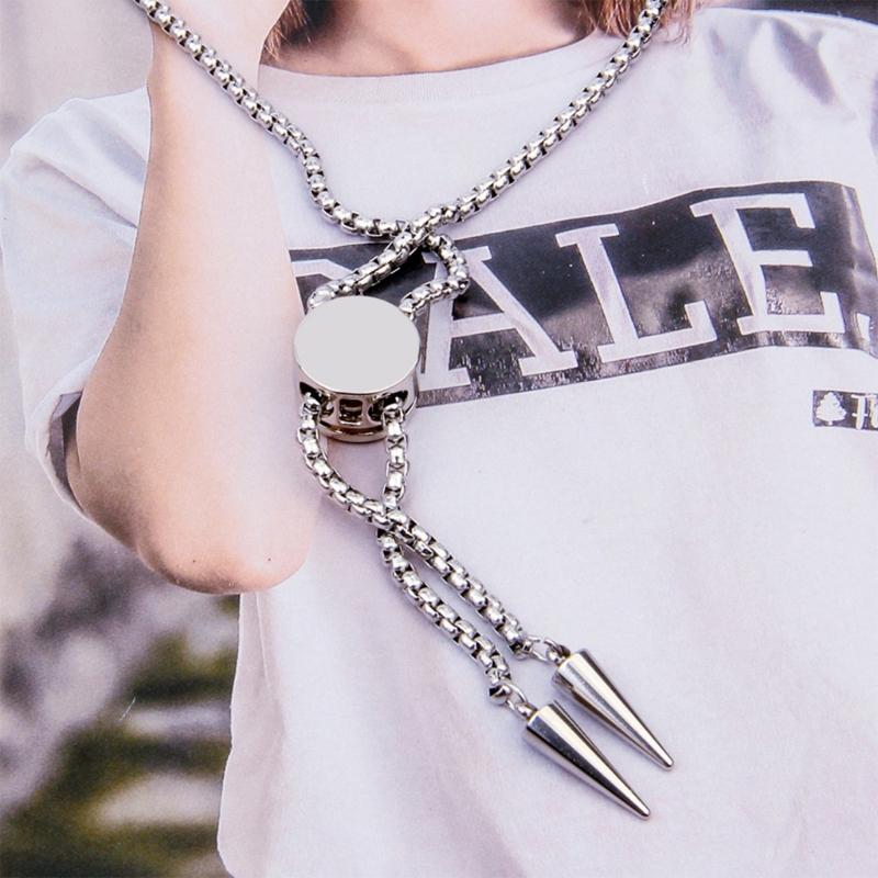 Geometric Designs Titanium Necklace Adjustable Chain and Cubic Zirconia Accent Clavicle Chain for Fashion Women