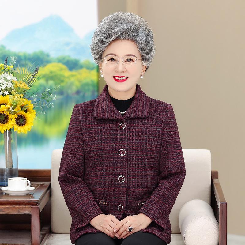 

Women s Spring Plaid Jacket for Middle-aged and Elderly - Lapel Cardigan for Moms and Seniors 3XL (115-130 lbs)