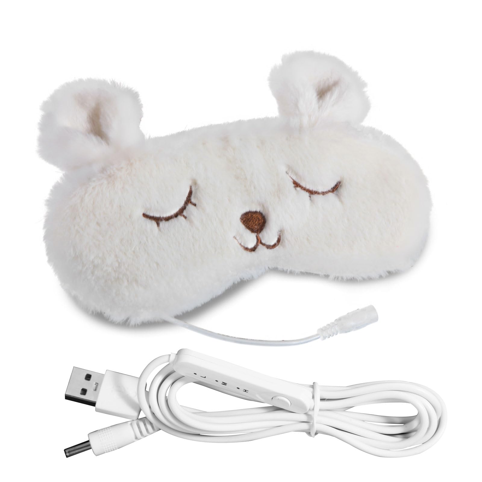 

Joycorex Lightweight Hot Eye Mask with Temperature Auto Washable Remote Storage and Japanese Perfect for Sleep and Rabbit Cute, USB-Powered Control, белый