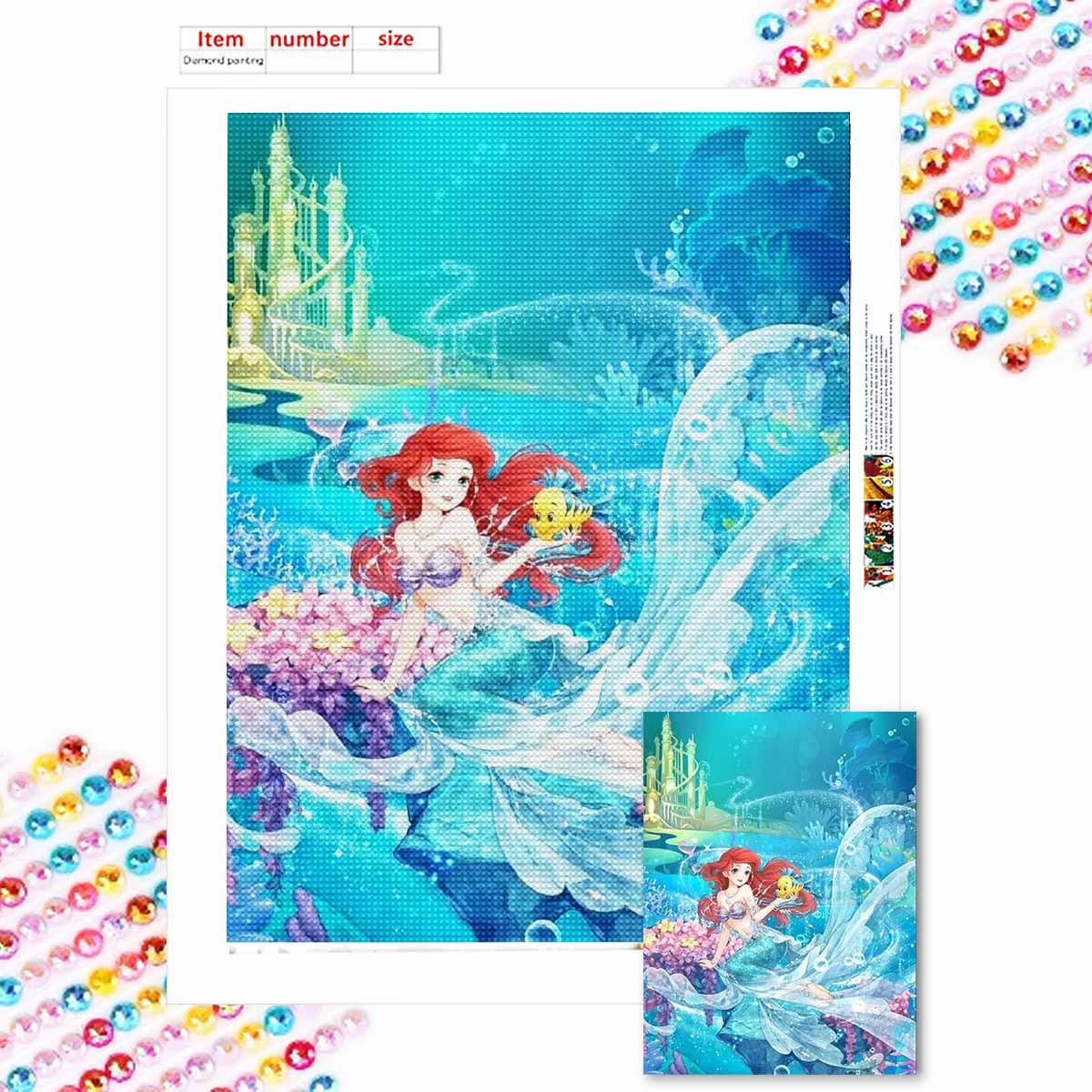 

5D Diy Diamond Painting Lovely Mermaids and Little Fish Full Drill Rhinestones Mosaic Embroidery Handmade Products Home Decor Gift Round 20x30cm