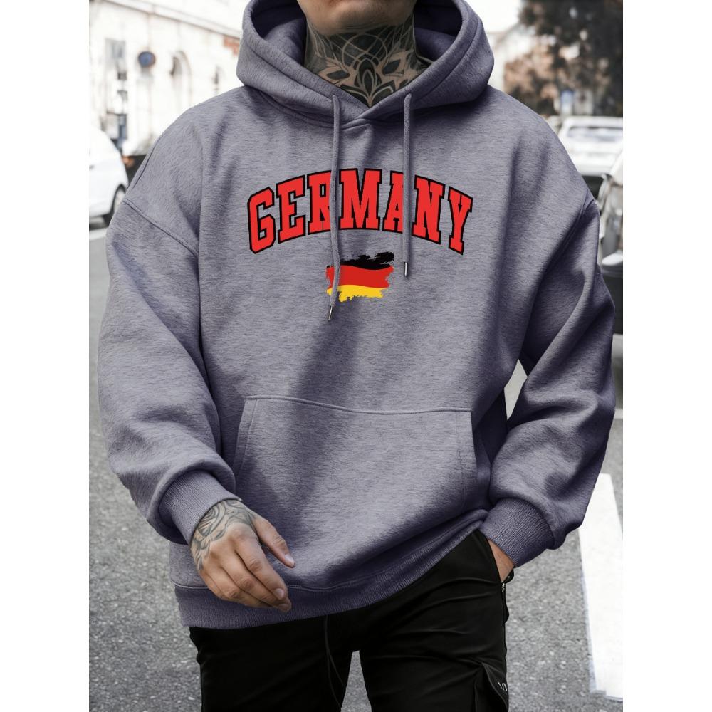 German Flag Brush Stroke Printing Hoodie Men Fleece Loose Pullover Autumn O-Neck Sportswear Unisex Colour Vintage Long Sleeve