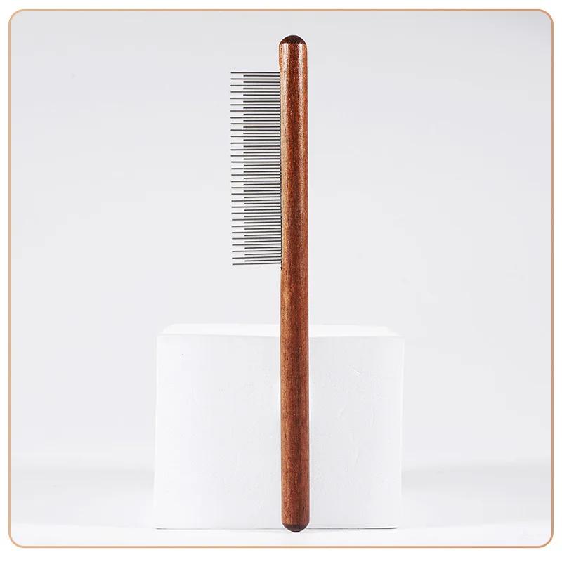 Stainless Steel Pet Hair Remover Comb with Wooden Handle for Cats Dogs Flea Tick Grooming Tool