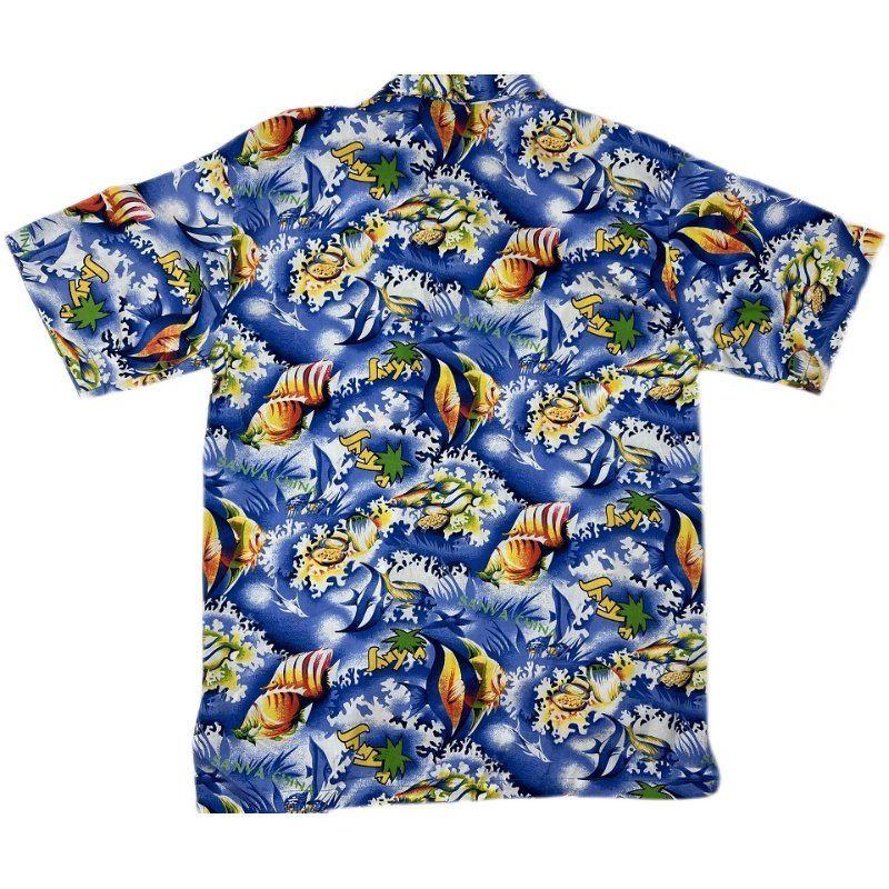 Men's Summer Pure Cotton Fish Print Short-Sleeved Shirt American Casual Plus Size Pointed Collar Couple Seaside Hong Kong Style Niche Style Shirt