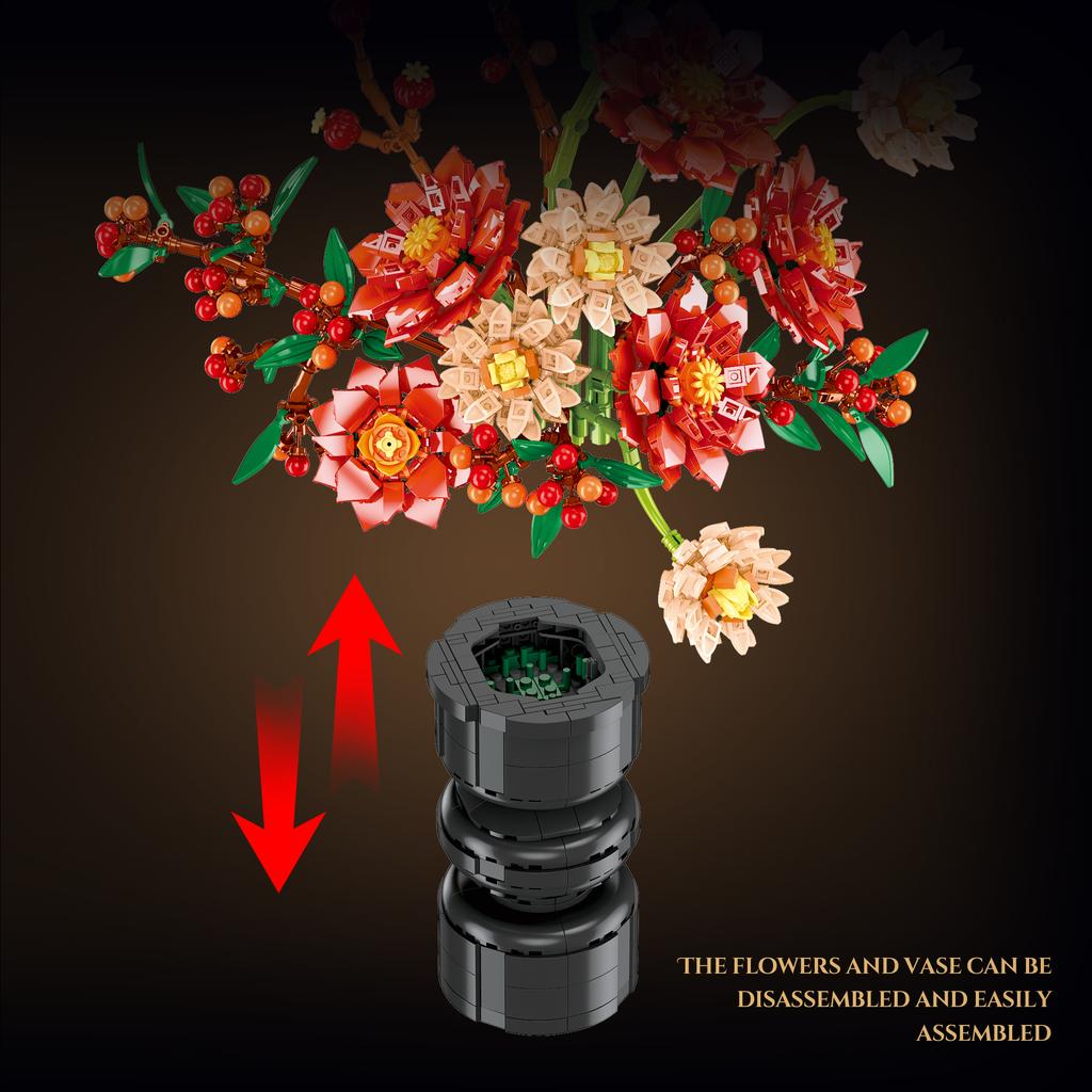 KNEW BUILT Eternal Flower Bouquet Building Up Bricks Toy-Home DecorStress-Relief PuzzlePerfect for Women’s Day/Teacher’s Day Perfect Gift