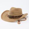 Western Cowboy Straw Hat Hollow Breathable European and American Jazz Hat Outdoor Sunscreen Sun Hat Panama Beach Hat