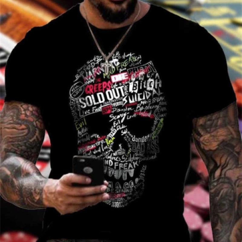 Vintage Men's T-Shirt 3D Hell Skull Summer Classic Casual O Neck Short Sleeve Fashion Loose Oversized Top Short Sleeve