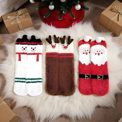 3D Plush Fuzzy Slipper Socks with Non-Slip Warm Thick Soft Indoor Socks 3 Pairs for Women Men As Christmas Birthday Gift