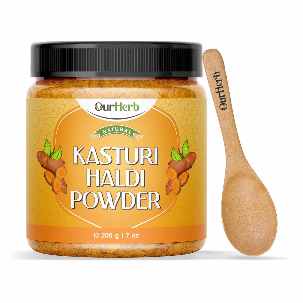 OurHerb Natural Kasturi Haldi Powder for Face Beauty (200g | 7 Oz) | Wild Turmeric | Kasturi Manjal for Glowing Skin | 100% Pure, Chemical-Free,