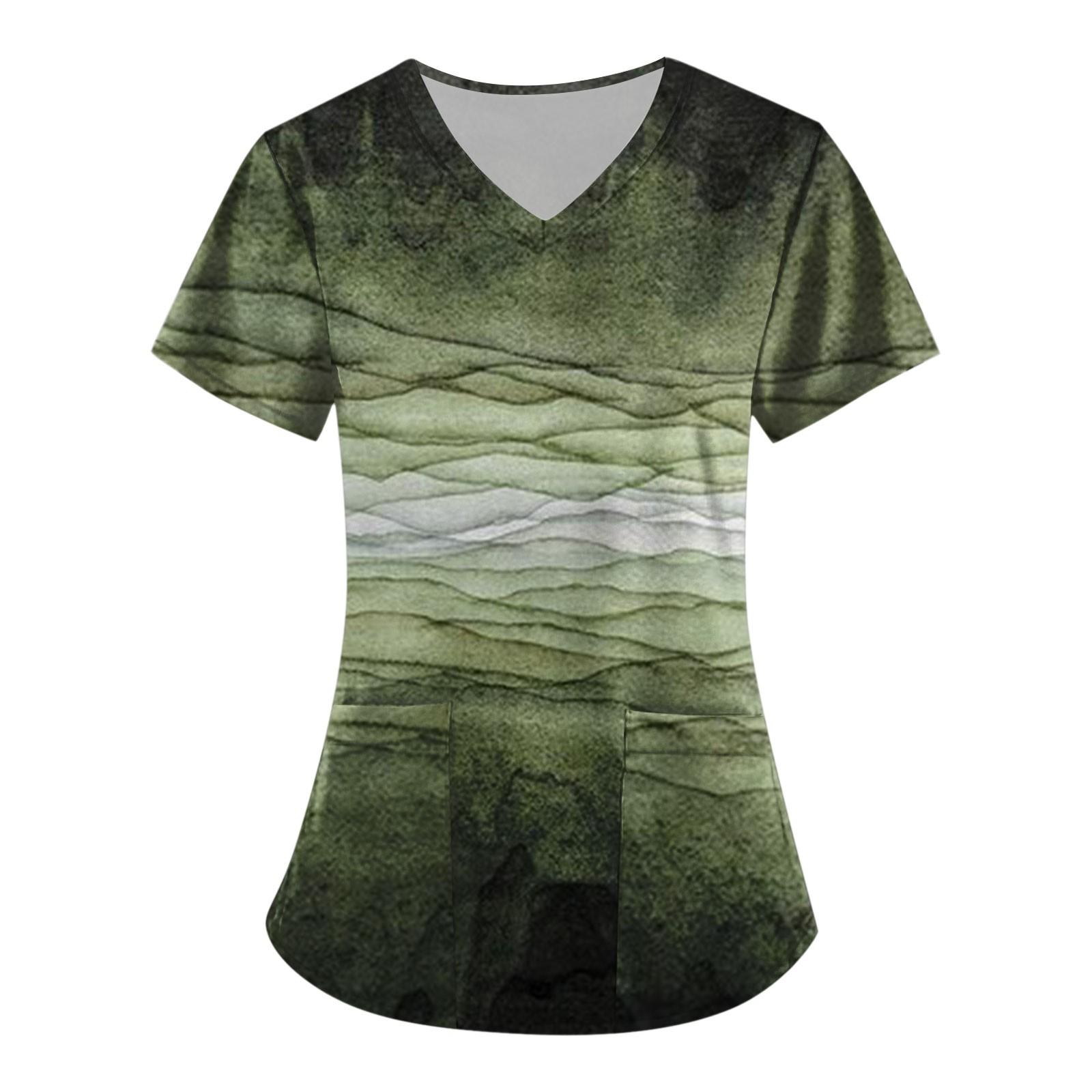 Женские топы с короткими рукавами и v-образным вырезом с принтом — фото 8