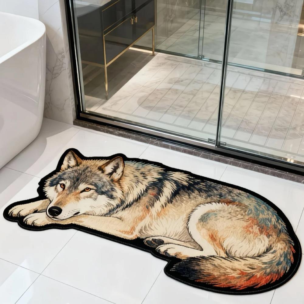 Anti-slip Lion Doormat 2D Flat Wolf Floor Mat Creativity Tiger Carpet Rug  Bedroom Bathroom