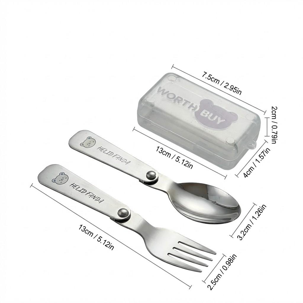3Pcs/Set Portable Folding Fork Spoon With Box 304 Stainless Steel Cutlery Set Mini Cute Tableware Set Suitable for Kids Students