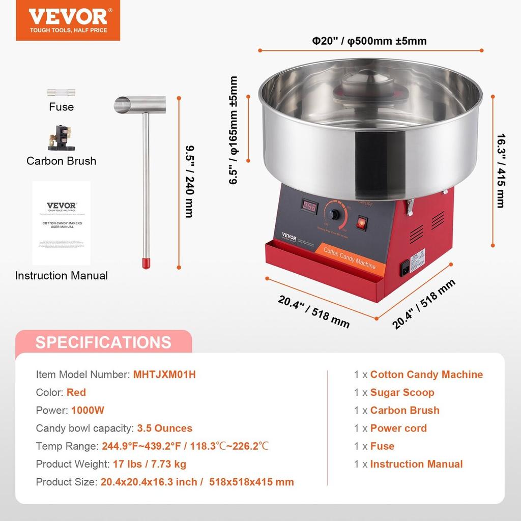 Electric Cotton Candy Machine, 1000W Candy Floss Maker, Commercial Cotton Candy Machine with Stainless Steel Bowl, and Sugar Scoop, Perfect for Home