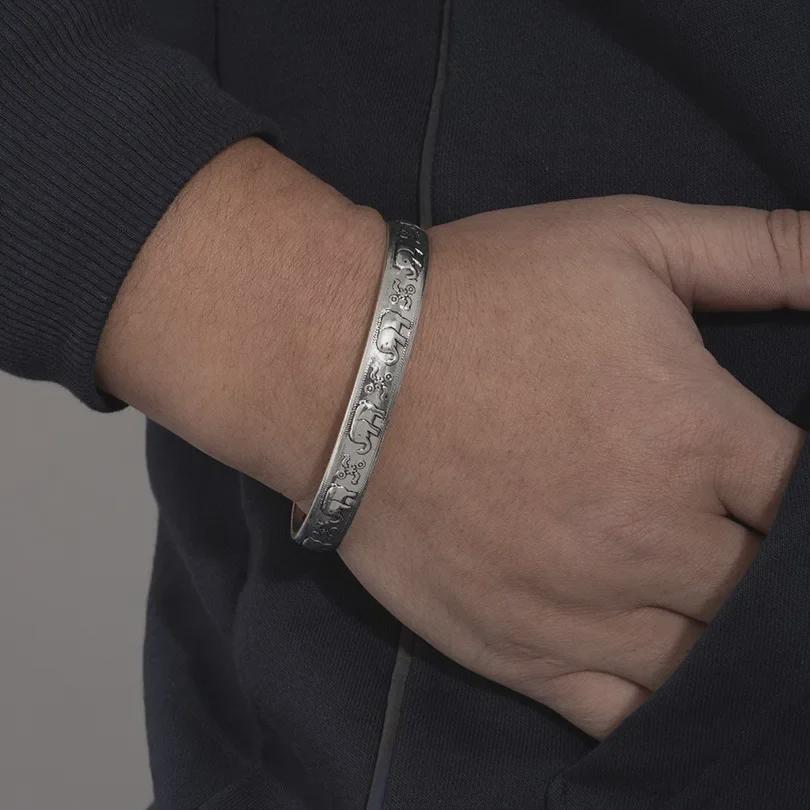Retro Ancient Silver Open Bracelets for Men and Women - Simple, Auspicious, Lucky Fortune Jewelry