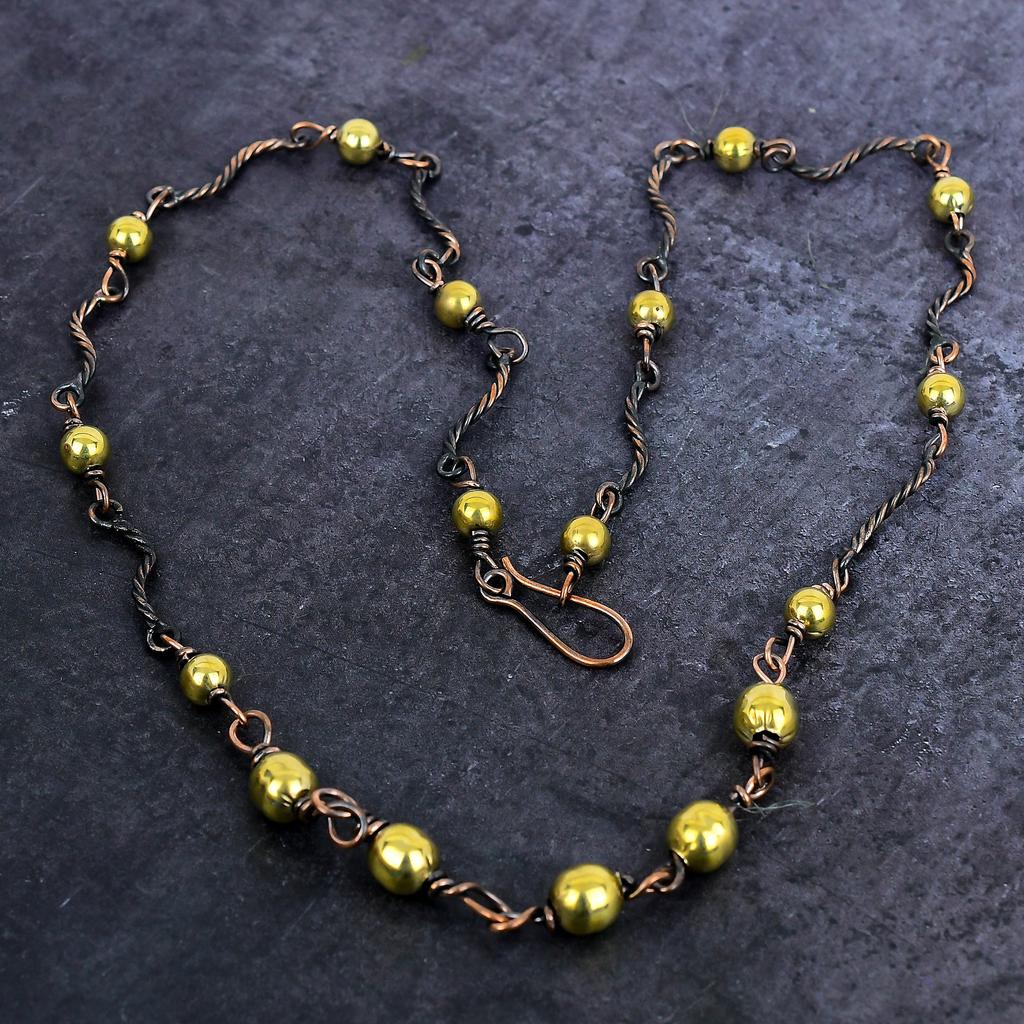 Natural Vintage Copper Look Gemstone Copper Wire Wrap Jewelry Necklace 18" c3n42