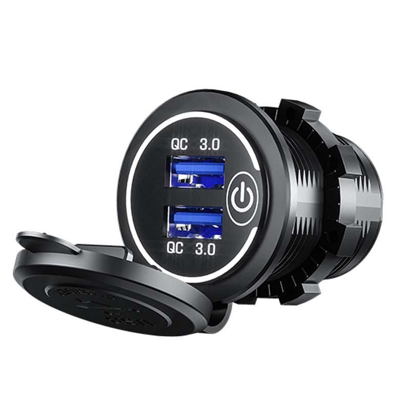 Quick Charge 3.0 Dual USB Car Charger Waterproof 12V/24V QC3.0 USB Fast Charger Socket Power Outlet with Touch Switch