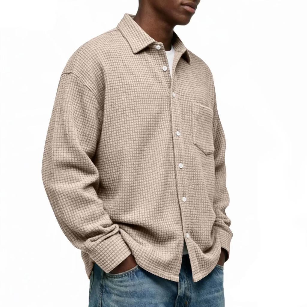 Single Breasted Vintage Long Sleeve Shirt Men Loose Solid Color Spring Autumn Men's Casual Pocket Shirt