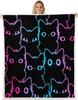 Rainbow Cat Outline Throw Blanket Neon Design for Modern Living Room Decor PetLoverGift Gift for Her