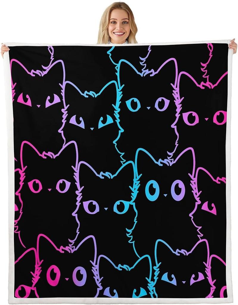 Rainbow Cat Outline Throw Blanket Neon Design for Modern Living Room Decor PetLoverGift Gift for Her