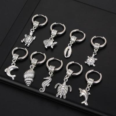 Vintage Stainless Steel Sea Animals Hoop Earring Lovely Punk Turtle Dolphin Earring Jewelry For Women Men Party Ornaments
