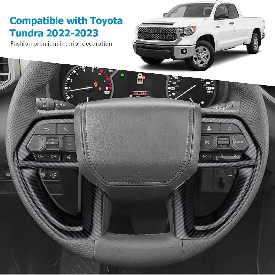 INTGET 2PCS Steering Wheel Cover for 2022 2023 2024 Toyota Tundra Accessories Carbon Fiber Steering Wheel Protector Trim Interior for Toyota Sequoia
