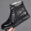 Zimowe Nowe Buty dla Mężczyzn Wełniane Botki Wysokie Cholewki Prawdziwa Skóra Buty Codzienne Outdoor Nadruk Krokodyla Buty Śnieżne
