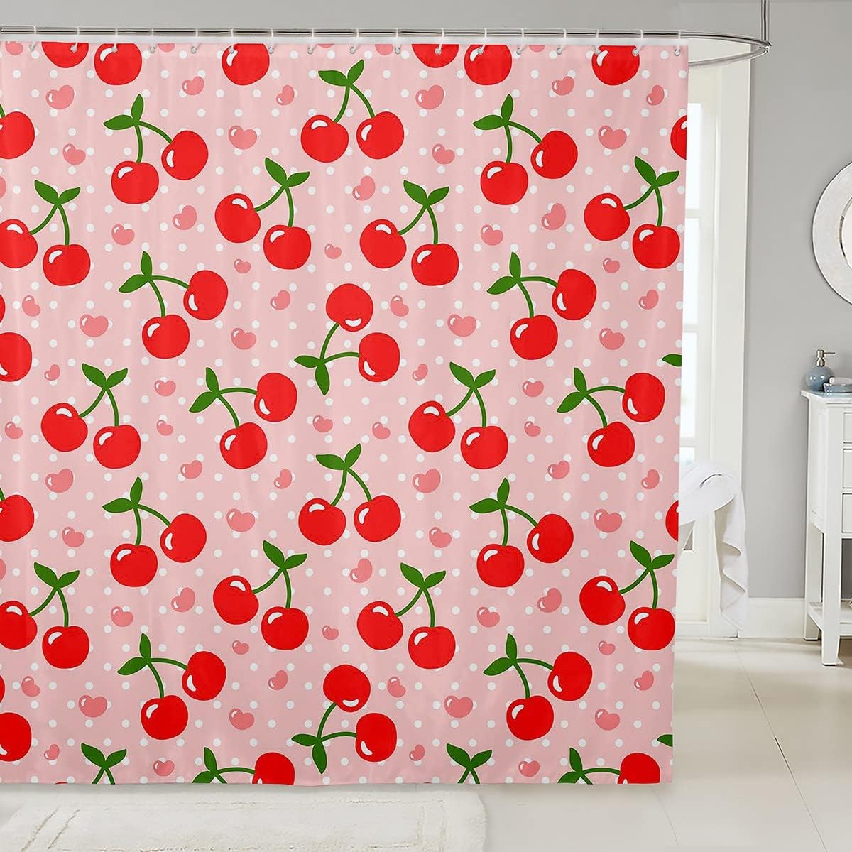 

Feelyou Red Cherry Shower Curtain Girls Cherry Fruit Fabric Shower Curtains for Kids Boys Girls Yummy Food Bathroom Waterproof A 90x180cm