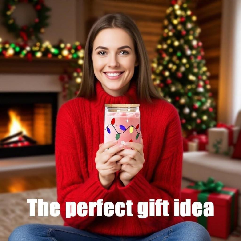 Color Changing Glass Cup 380-600ml Bamboo Leak Proof Cover And Straw Change Color When Exposed To Cold Christmas Party Gift