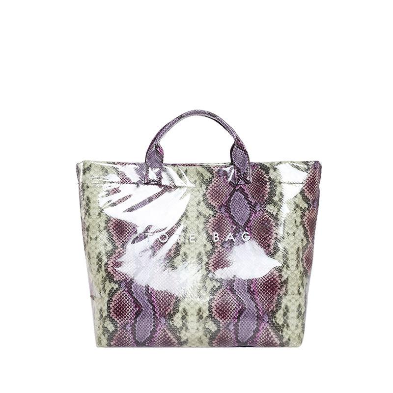 Women's bag 2025 new European and American fashion printed snake pattern handbag large capacity glossy versatile bucket bag tide