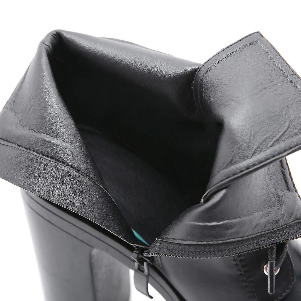 Γόβες 13 εκ. Φθινόπωρο Και Χειμώνας 2024 Μεγάλο Νέο Παχύσολο Παπούτσια Γυναικεία Χοντρά Ψηλά Τακούνια Μποτάκια Lhx