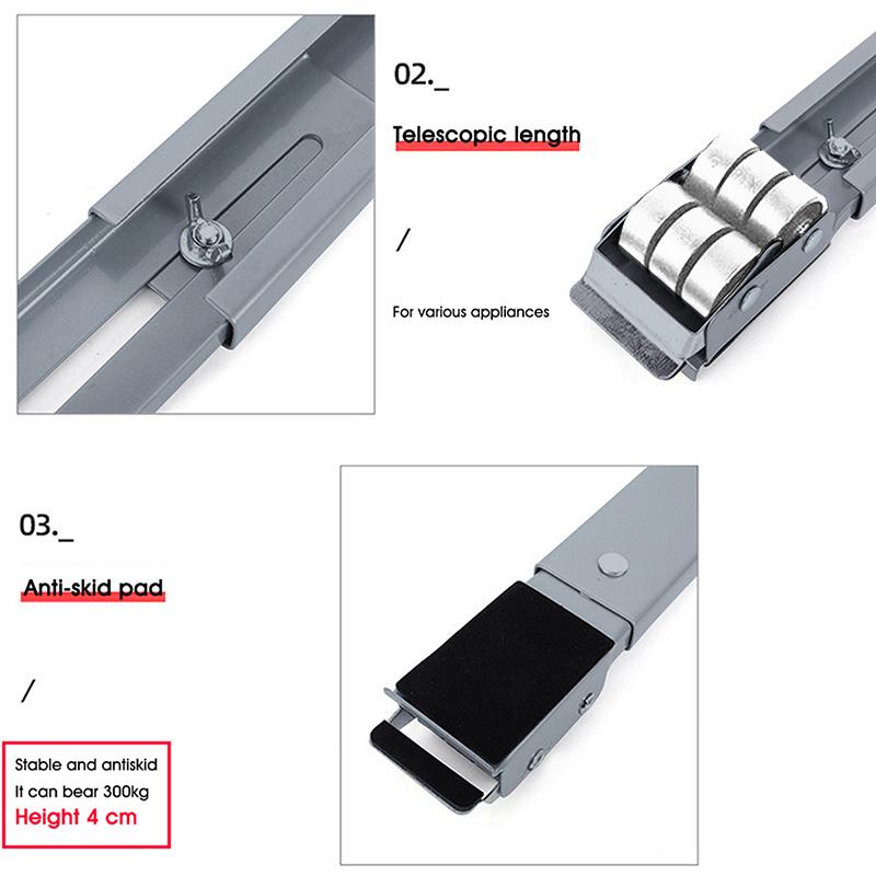 Heavy Duty Adjustable Appliance Rollers with Brake Telescopic Mobile Base Wheels for Washing Machine Fridge Furniture