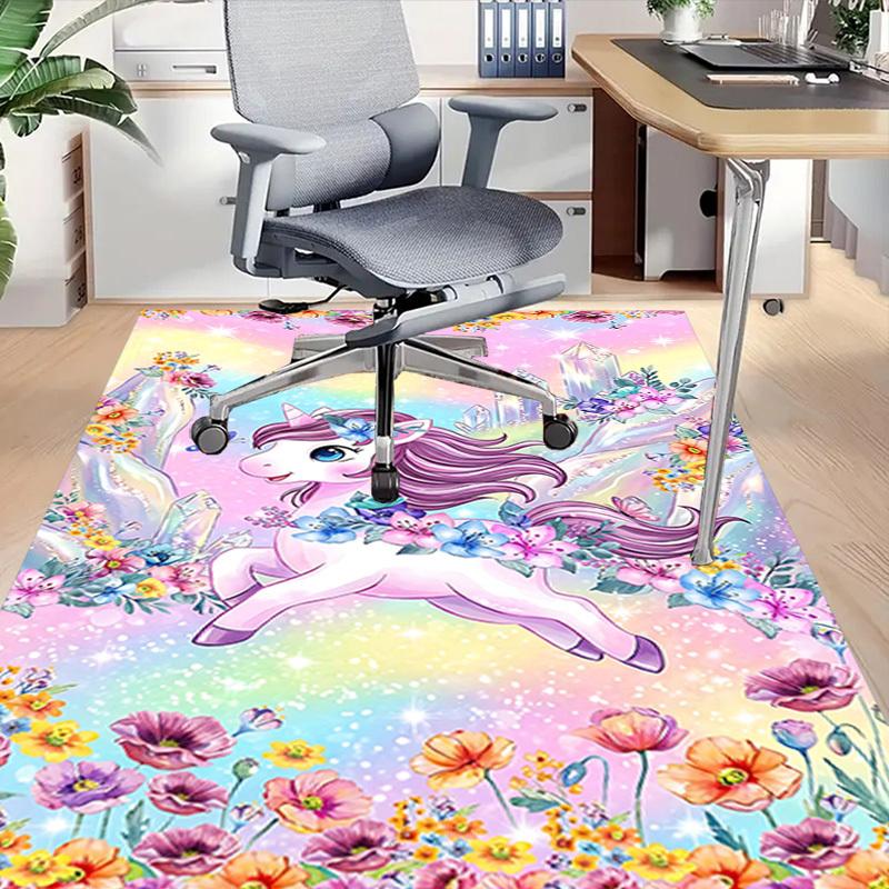 1PC Unicorn Flowers Non-Slip Floor carpet, Office, family, bedroom, Studio - Large Area Rug, Vibrant Colors-C0456