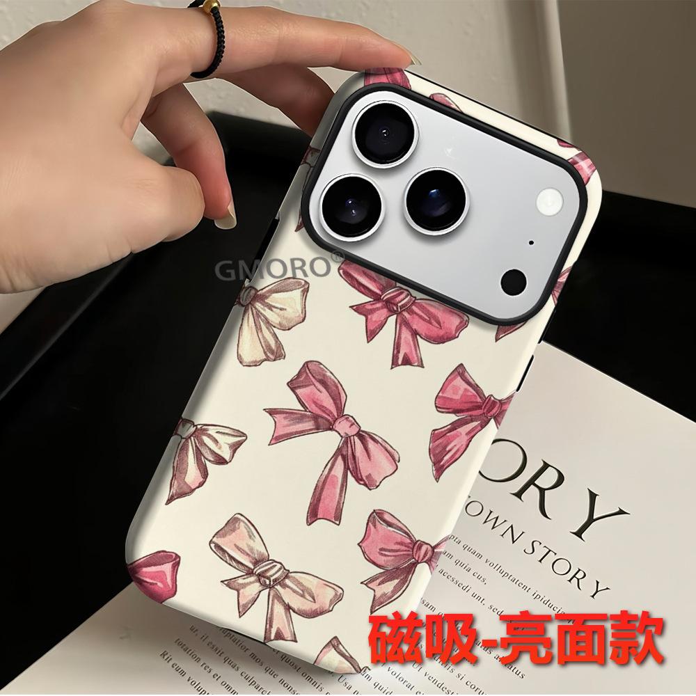Foreign trade explosion bow magnetic mobile phone case Apple 17 two-in-one film case iPhone12 anti-drop protective case
