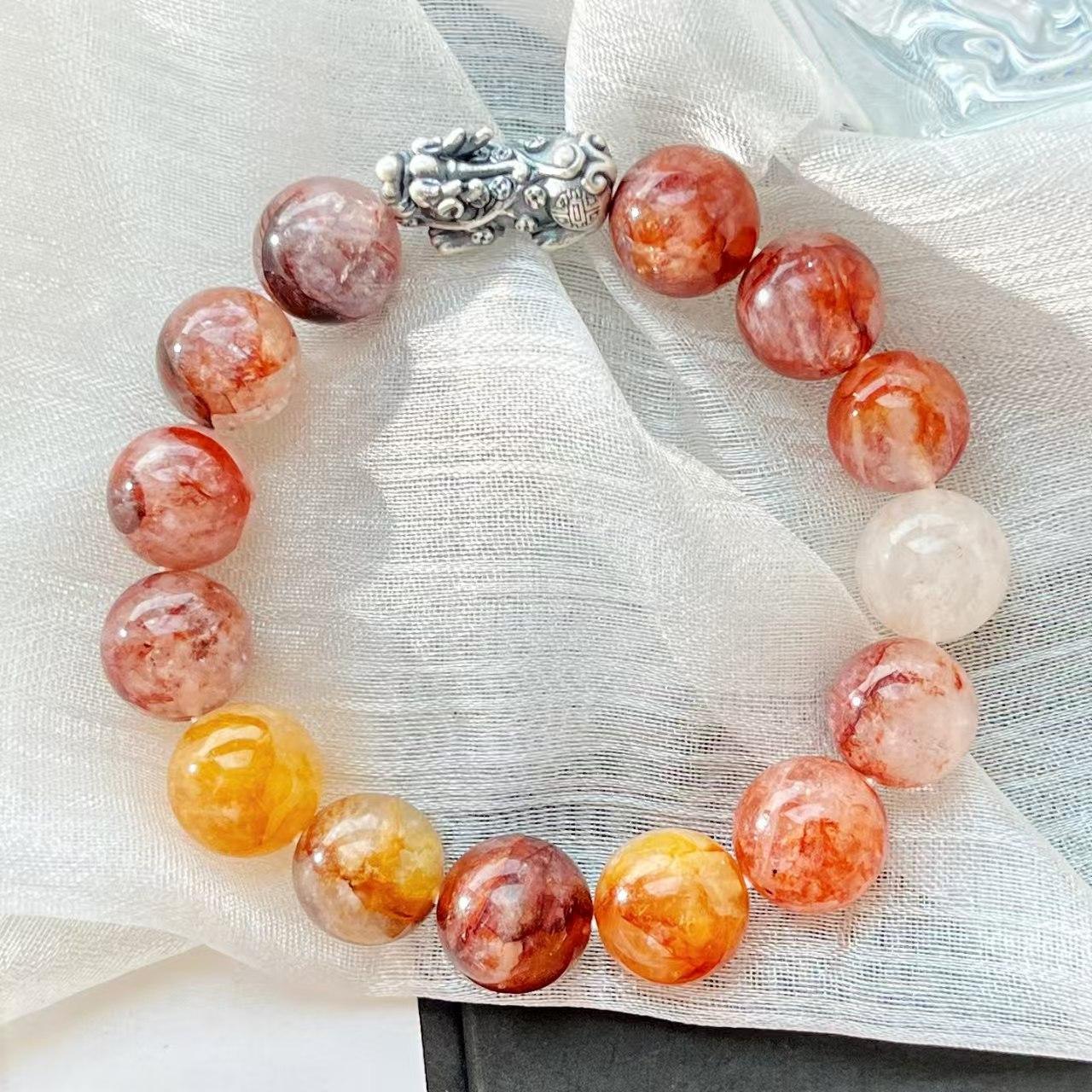 925 Silver Pixiu 12Mm Natural Red Glue Flower Bracelet